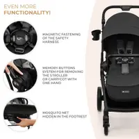 Carucior pentru copii 3 in 1 Kinderkraft Yoxi Moonlight Grey 0-22 kg, cadru din aluminiu, accesorii incluse