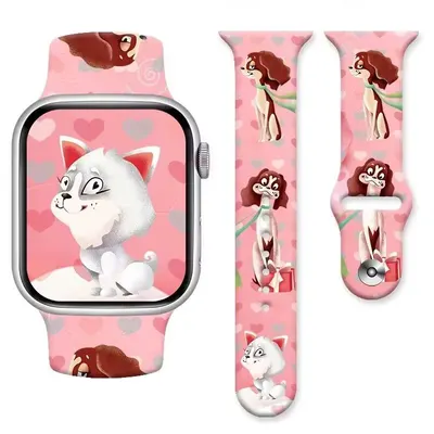 Curea Love Dogs pentru Apple Watch, Imprimeu animat, Sport si ajustabila, Silicon, Roz - 44/45/46/49 mm Engros
