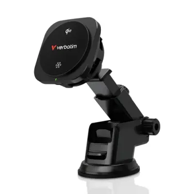 Suport auto magnetic cu incarcare wireless Verbatim CnD-02Qi2, RGB, 15 W (Negru)