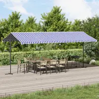 vidaXL Copertină independentă, albastru și alb, 600x300 cm textil/oțel