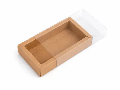 Cutie din hârtie cu fereastră transparentă - kraft (set 50 buc)