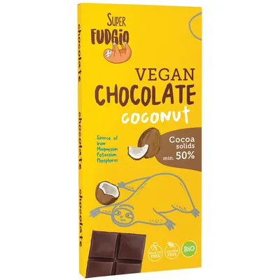 Ciocolata cu cocos, bio, 80g, Super Fudgio