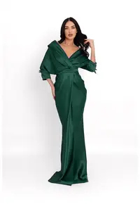 Rochie maxi cu decolteu in V - Verde englez
