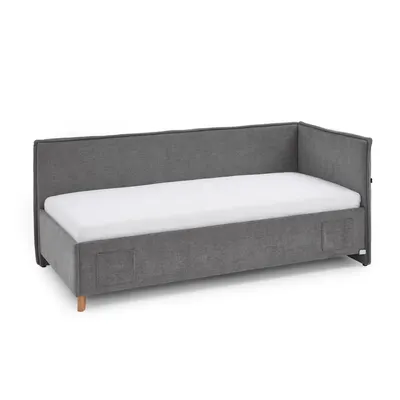 Pat pentru copii gri pe colț tapițat cu spațiu de depozitare cu somieră 90x200 cm Fun – Meise Möbel