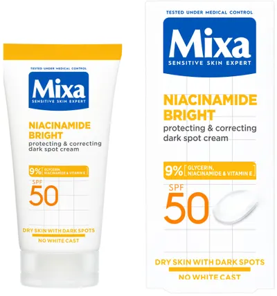 Mixa Niacinamide Bright Cremă multifuncțională împotriva petelor brune, SPF50, 50 ml