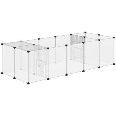 PawHut Țarc Modular pentru Animale de Talie Mică cu 20 de Panouri, 2 Uși și Accesorii, 175x70x45 cm, Negru | Aosom Romania