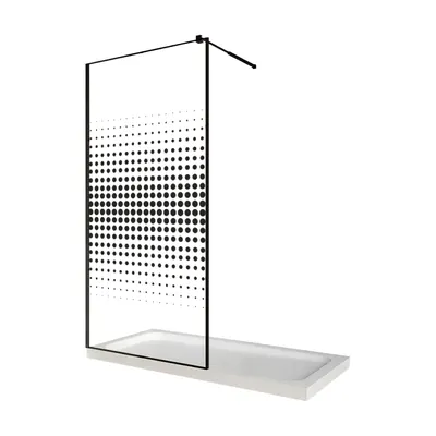 Paravan dus walk in / Perete dus sticla cu model Dots 106 6 mm profil negru mat tija extensibila 100 x 200 cm