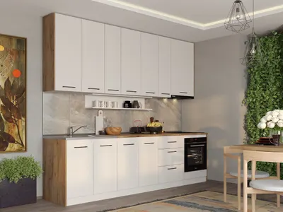 Set Mobila Bucatarie alba cu lemn Echo - 3 - 283.2 cm
