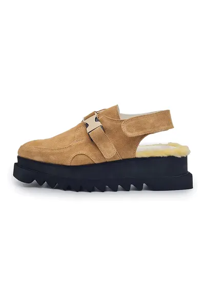 Pantofi slingback din piele intoarsa cu talpa flatform - Caramel