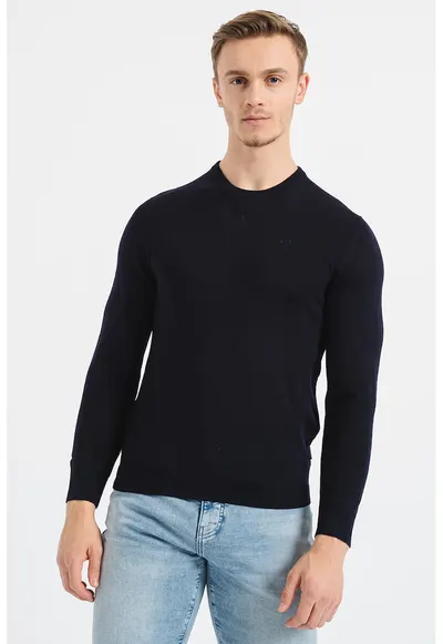 Pulover de lana tricotat fin - Albastru indigo