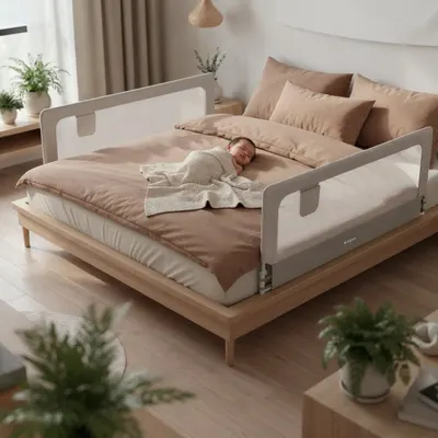 Bariera de protectie pentru copii Tulano Cover 30 WhiteGrey 200 cm cu inaltime reglabila 67-83 cm,rabatabila,husa respirabila,buzunar accesorii integrat,compatibila cu saltele cu grosime 10-28 cm