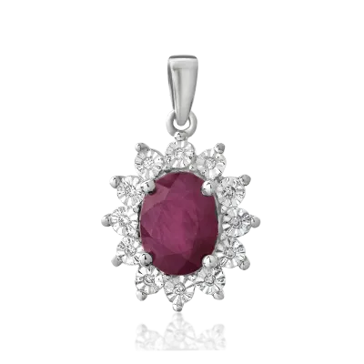 Pandantiv din aur alb cu rubin oval de 1.75ct si diamante de 0.03ct