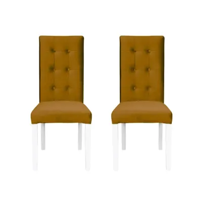 Set 2 scaune living TEO LUX, picioare lemn alb, stofa galben, 46x60x98 cm