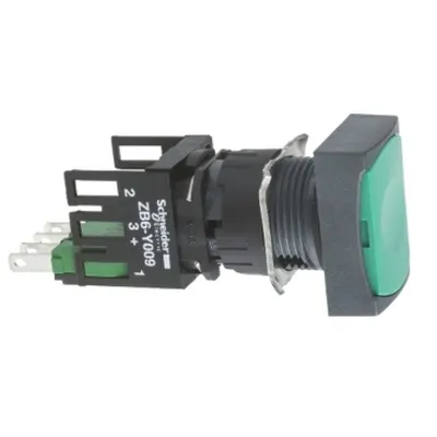 Buton Incastrat Verde Ø 16, Dreptunghiular, Revenire cu Arc, 1 No, Nemarcat