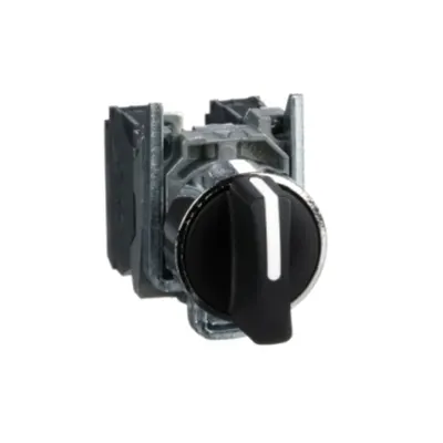Comutator selector negru Ø22 3-positioncu revenire cu arc 2NO 600V