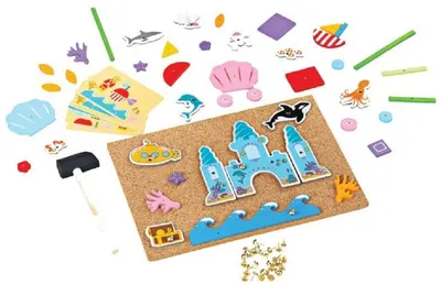 Joc creativ pentru copii Bigjigs - Lumea subacvatica, cu tabla de pluta si ciocan