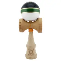 Jucarie de indemanare din lemn, Kendama X, Royal Spike Flippy, Super Sticky, 18 cm, Negru Verde, Gold Alb