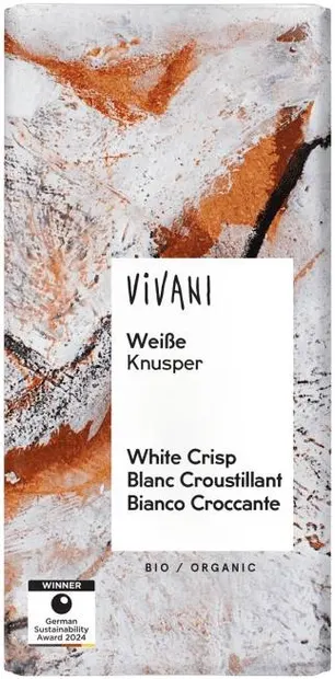 Ciocolată albă bio, crocantă, 80 g, Vivani