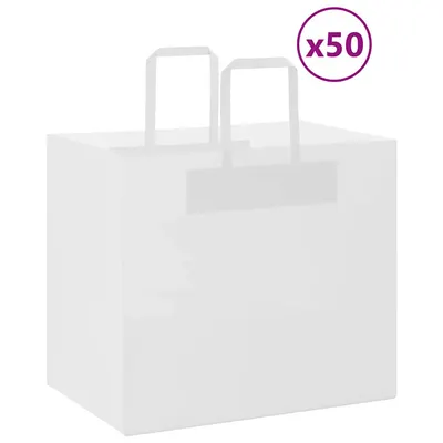 vidaXL Pungi de hârtie 50 buc cu mânere albe 32x22x28 cm