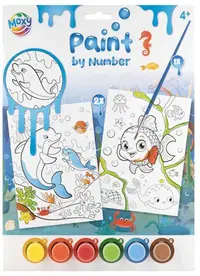 Set creativ pentru pictură după numere Moxy - Lumea subacvatică + 6 vopsele și pensulă