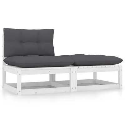 vidaXL Set mobilier de grădină cu perne, 2 piese, alb, lemn masiv pin