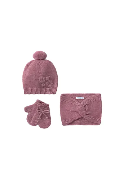 Set accesorii copii - caciula - fular - manusi - roz - 49