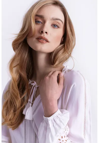 Bluza cu dantela Sangallo - Alb/Alb murdar