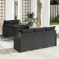 Set canapea gradina Gossi 6 piese cu perne negru ratan poliester, canapea gradina Gossi 2 locuri cu spatiu de depozitare si perne negru ratan poliester