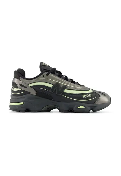 Pantofi sport 1000 din plasa cu aplicatie logo laterala - Negru/Verde deschis/Grej