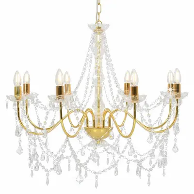 vidaXL Candelabru cu mărgele, auriu, 8 becuri E14