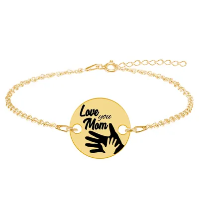 Sole - Bratara personalizata din argint 925 placat cu aur galben 24k "Love you Mom"