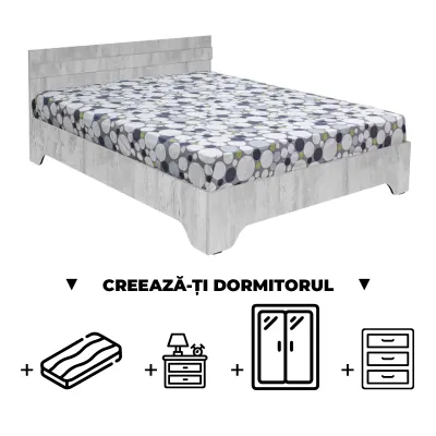 Creeaza-ti Dormitorul ALMA, pin antichizat, de la Pat cu picioare Alma 140x200 cm, adauga Saltea, Noptiere, Comoda, Dulap