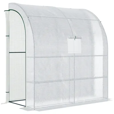 Outsunny 7' x 3' x 7' Outdoor Walk-In Greenhouse, Plant Nursery with Roll-up Windows, PE Cover, and 3 Wire Shelves, White | Aosom Romania