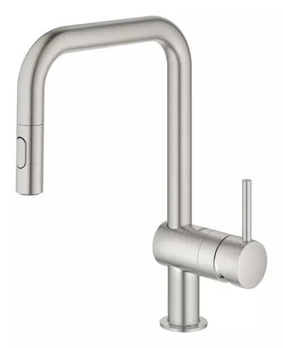 Baterie bucatarie Grohe Minta 32322DC2, inalta, tip U, dus extractabil, monocomanda, Otel satinat