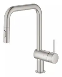 Baterie bucatarie Grohe Minta 32322DC2, inalta, tip U, dus extractabil, monocomanda, Otel satinat
