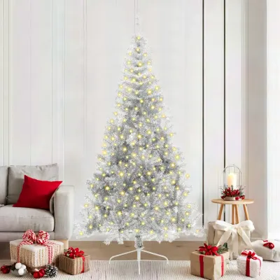 vidaXL Pom de Crăciun artificial pre-iluminat Argintiu 210 cm PET