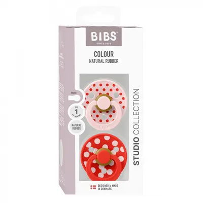 Set 2 suzete Bibs Colour Studio Collection Polka Dots tetina rotunda 0 luni+ BlossomCandy Apple