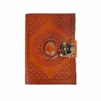 Jurnal vintage, 17.5x12.5cm, piele naturala, piatra galbena cu simboluri, Krashell