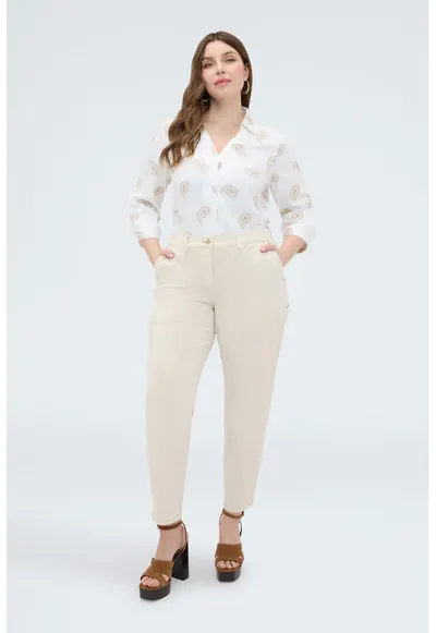 Camasa cu broderie paisley - Alb/Bej