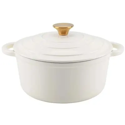 Oala din Fonta Emailata, 28 cm, 6 l, Alba, Perfect Home