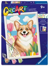 Set de pictură pe numere Ravensburger CreArt - Corgi în flori
