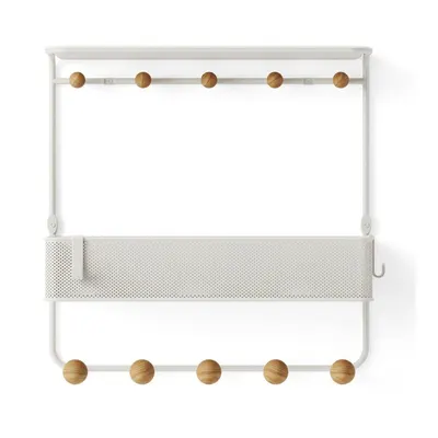 Cuier de perete alb/în culoare naturală cu raft din metal Estique – Umbra