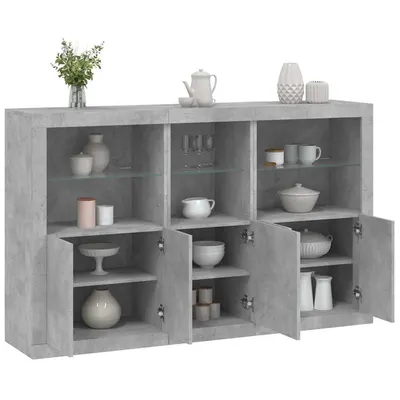 vidaXL Servantă cu lumini LED, gri beton, 162x37x100 cm