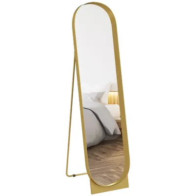 HOMCOM Oglindă de Podea Autoportantă din Metal 40x150 cm Auriu | Aosom Romania