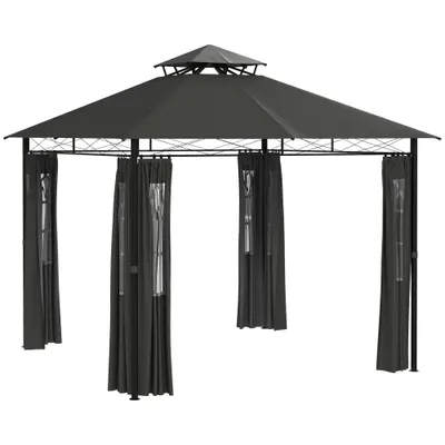Outsunny Pavilion cort petrecere pavilion de grădină, 3 x 3 x 2, 88 m, Gri închis | Aosom Romania