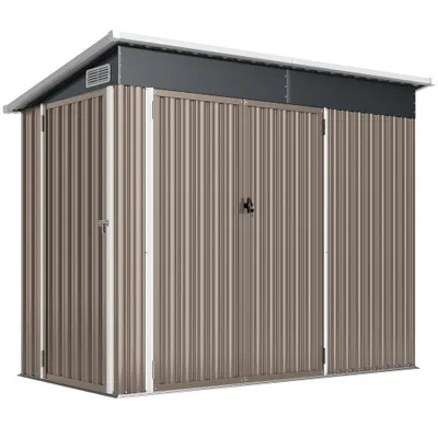 Outsunny Adăpost de grădină din metal căsuță exterioară trei uși blocabile acoperiș înclinat ventilații 234x132x185cm gri | Aosom Romania