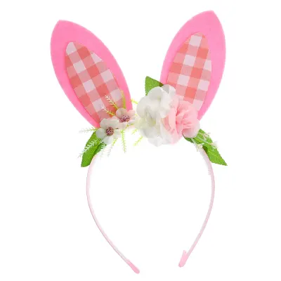 Bentita de par cu urechi iepuras roz si flori decorative