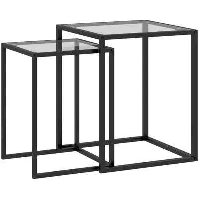 HOMCOM Set de 2 Masute care se Suprapun, Masute de Cafea Moderne care Economisesc Spatiul Patrate din Otel si Sticla Securizata, Negru | Aosom RO
