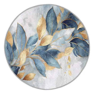 Covor albastru/auriu lavabil rotund ø 80 cm Golden Leaves – Mila Home