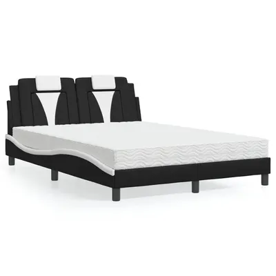 vidaXL Pat, Viana, cu saltea, negru și alb, 120x200 cm, piele ecologică